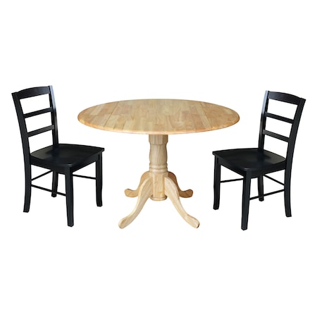 International Concepts 42 in. Dual Drop Leaf Table with 2  Ladder Back Dining Chairs - 3 Piece Dining Set K01-42DP-C46-2P